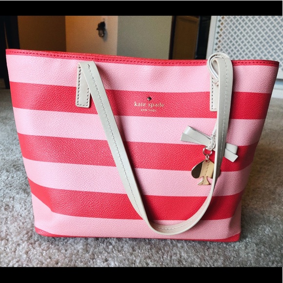 Light & Dark Salmon Striped Kate Spade Purse - Picture 1 of 8